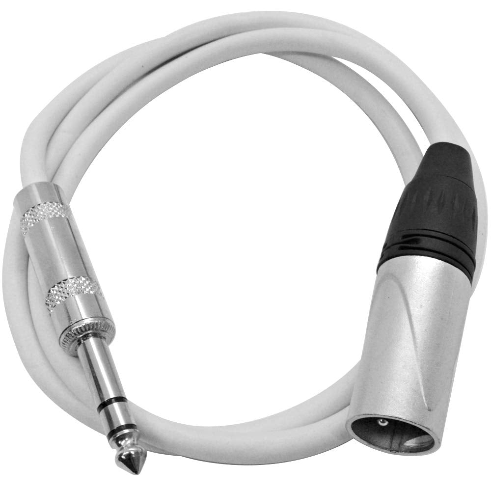 Seismic Audio - Satrxl-M3White-6Pack - 6 Pack Of 3 Foot White Xlr Male To 1/4 Inch Trs Patch Cables- 3 Professional Audio Balan