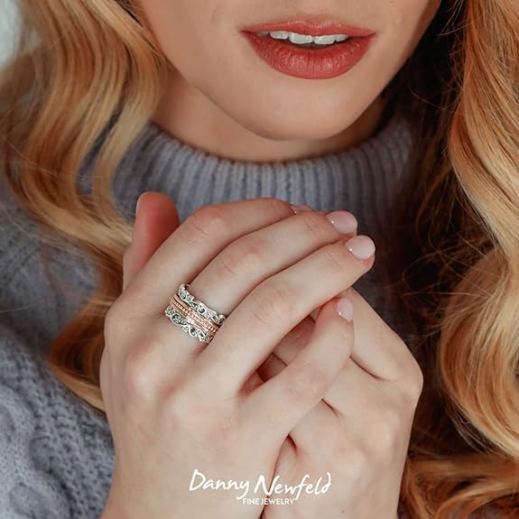 PZ Paz Creations .925 Sterling Silver and Rose Gold over Silver Spinner Ring (11), Made in Israel