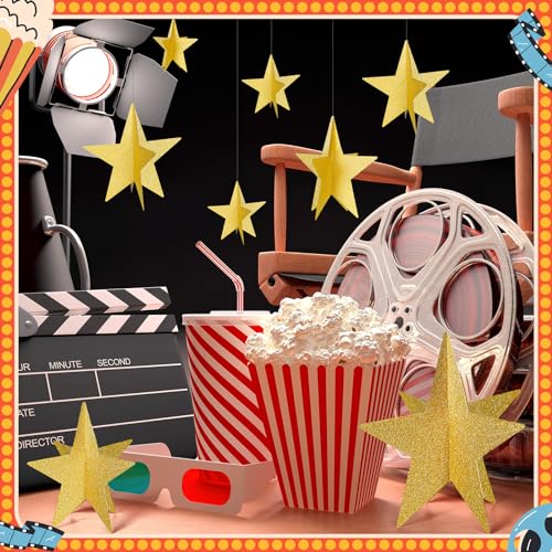 Sinload 45 Pcs 3D Star Centerpiece Movie Night Decoration for Table in 3 Sizes Hanging Supplie for Red Carpet Film Show Th...
