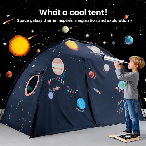 Tiny Land Space Galaxy Bed Tent for Kids – Sleep Bed Canopy with 9 Planets Design, Easy-to-Install Indoor Kids Play Tent, ...