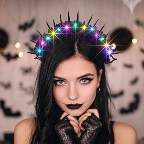 Uranian Ligth Up Halloween Headbands Gothic Black Flower Crowns LED Halloween Hair Accessories for Women