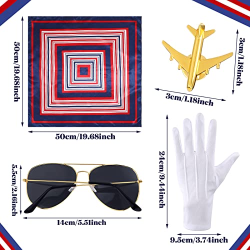 Bencailor 7 Pcs Christmas Women Flight Attendant Costume Accessories Stewardess Outfits Bellhop Hat Scarf Sunglasses Gloves