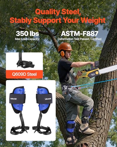 VEVOR Tree Climbing Spikes, 1 Pair Height-Adjustable Climbing Spurs, 350lbs Load Capacity Tree Climbing Gear with Straps, ...
