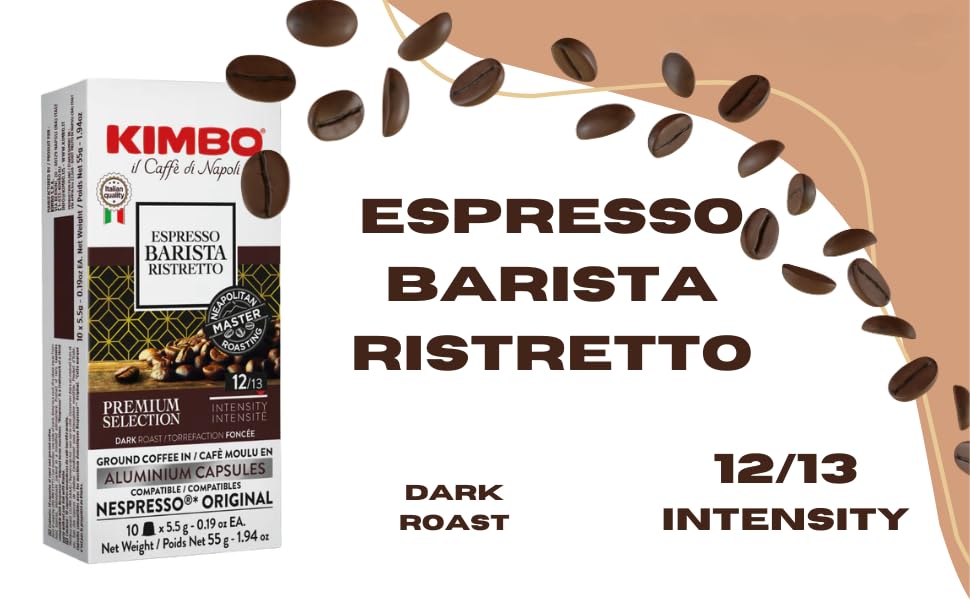 Kimbo Espresso Barista Ristretto | Aluminium Capsules, Nespresso Compatible | Smooth & Rich Italian Espresso | Dark Roast, 100 Count