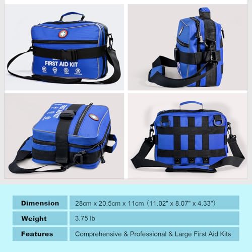Professional 435 Pieces Large First Aid Kit - Includes Compressed Gauze - Compartments Emergency Medical Kit for Home, Cam...