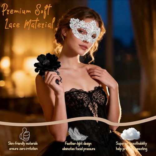Hoshin Masquerade Mask for Women, Lace Venetian Masks with Feathers Mardi Gras Party Masks Costume