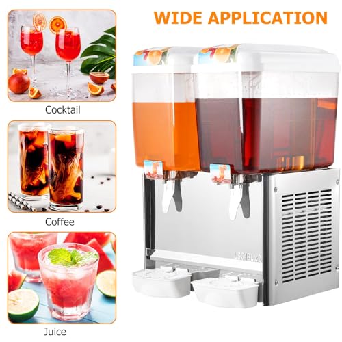Dual 18L Commercial Beverage Dispenser with Mixer & Infuser, 9.5 Gallon Stainless Steel Refrigerated Juice Machine with Ic...