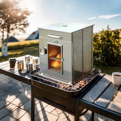 REDCAMP 14"H Foldable Camping Oven with 2 Tier Grill, Stainless Steel Portable Camping Stove for Baking Cinnamon Rolls, Br...