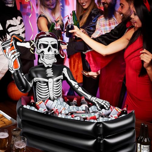 39 Inch Halloween Inflatable Decorations Skeleton Drink Cooler, Large Capacity Ice Bucket for Drinks, Halloween Party Supp...