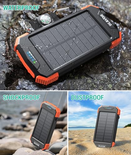 BLAVOR Solar Power Bank 10,000mAh, Portable Wireless Charger, 20W Fast Charging External Battery Pack with USB C for Cell ...