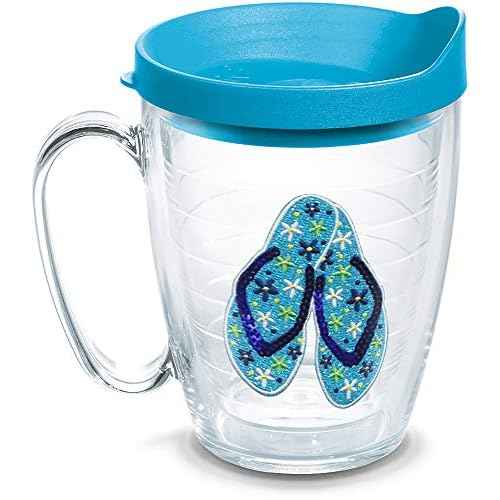 Tervis Sequins Flip Flops Made in USA Double Walled Insulated Tumbler Cup Keeps Drinks Cold & Hot, 16oz Mug, Clear