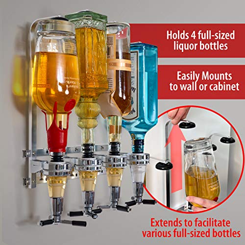 Wyndham House Liquor Dispenser - 4-Bottle Drinks, Alcohol Station - Wall-Mounted Cocktail Tap, Push-Release Valves, Rubber...