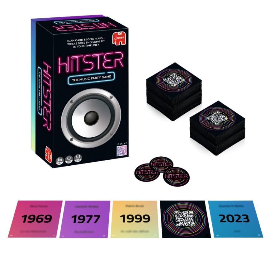 Jumbo Hitster - The Music Party Card Game, Fun Music Quiz Card Game, 2-10 Players - 300 Plus Iconic Music Hits - Great for Adult and Family Game Night