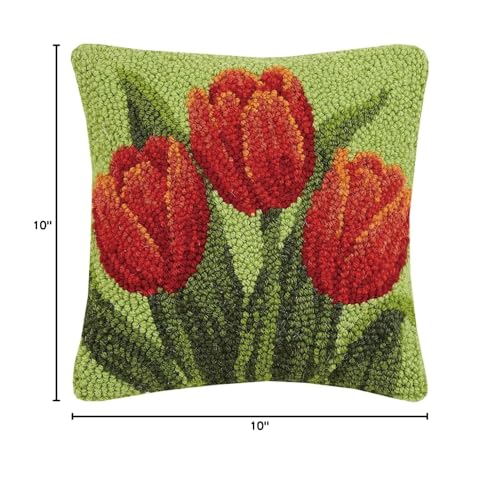 Peking Handicraft 30JES1591C10SQ Red Tulip Hook Pillow, 10-inch Square, Wool and Cotton