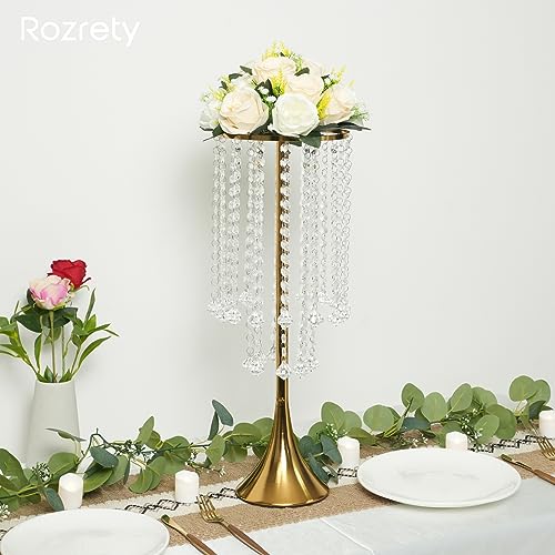 4 Pcs Gold Centerpieces for Table, Rozrety Wedding Centerpiece Vases for Tables 22inch Tall Metal Crystal Flower Stand for...
