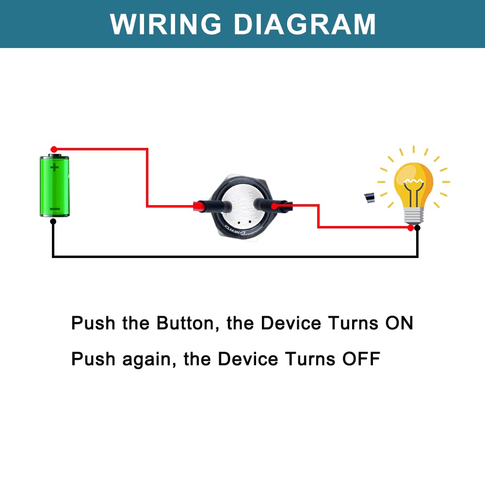 DMWD 5pcs 12mm Latching Push Button Switch Raised Head ON-Off Normally Open with Pre-soldered Cable Aluminium Alloy Shell 12V 24V 36V 110V Waterproof IP66 Without LED (Black)