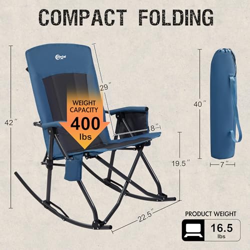 PORTAL Oversized Folding Rocking Camping Chair Portable Outdoor Rocker with High Back Hard Armrests Carry Bag, Supports 40...