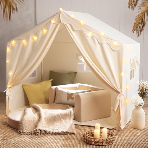 Tiny Land Kids Tent with Mat and Star Lights, Indoor Playhouse for Toddlers, 57"x36"x52" Large Reading Nook for Girls & Bo...