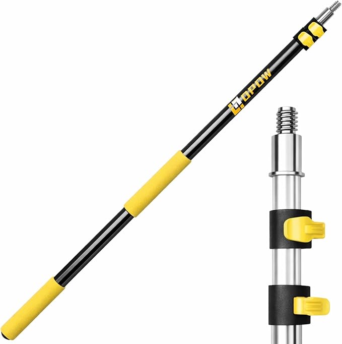 4-12 FT Paint Roller Extension Pole, Multi-Purpose Aluminum Alloy Telescoping Rod with Universal Twist-on Metal Tip Flip-Lock Design, for Painting Cobweb Dusting, Window Cleaning, Christmas Light