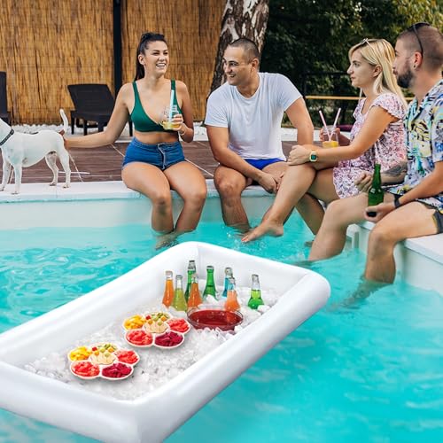 MorTime 4 PACK Inflatable Ice Serving Bar, 53"x25" Server Tray Pool Buffet Drink Cooler, Ice Tray Food Drink Containers fo...