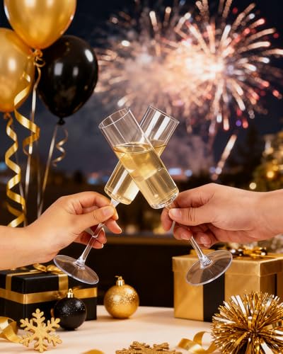 Ciaell 36 Pack Plastic Champagne Flutes - 6 Oz Disposable Champagne Glasses - Square Clear Plastic Toasting Glasses for Pa...