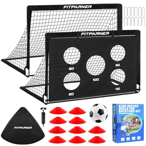 Kids Soccer Goal for Backyard Set,2 Pack of 4x3/6x4 ft Portable Pop Up Soccer Nets,Complete Youth Training Equipment with ...