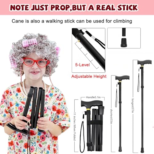 VersaCharm Kids 100 Days of School Costume for Girls, Old Lady Costume wig dress and Granny Grandma Set for Child