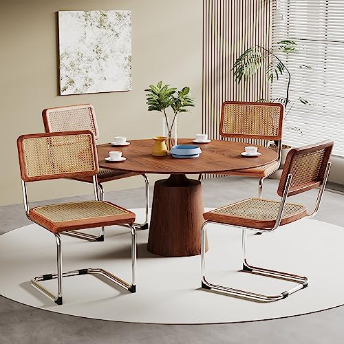 Alunaune Modern Mid Century Dining Chairs Set of 2, Upholstered Natural Rattan Kitchen Chairs Accent Chair, Armless Side C...