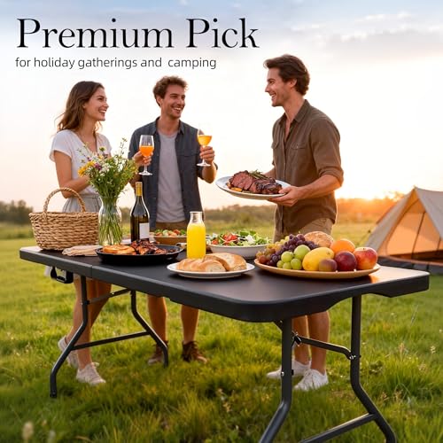 6FT Folding Table with Carrying Handle: Upgrade Thickened Heavy Duty Portable Foldable Table | Perfect Plastic Tables for ...