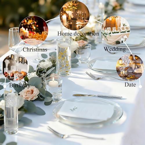 UDU 12 Set Glass Vases for Centerpieces with 24 White Floating Candles 80000 Vase Filler 6 Pearl String Party Event Home W...