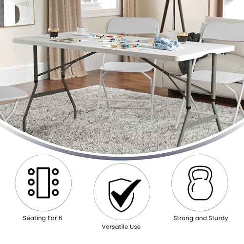 Flash Furniture Kathryn 5' Rectangular Plastic Folding Event Table with Carrying Handle, Bi-Fold Portable Banquet Table fo...