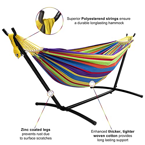 SZHLUX Double Hammock with Stand Included 450lb Capacity Steel Stand, Premium Carry Bag Included.Indoor Outdoor Brazilian-...