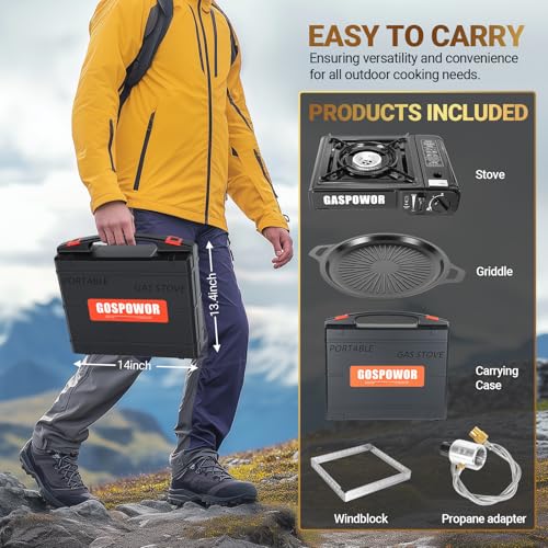 Propane or Butane Stove with Windblocker, Dual Fuel 10,000 BTU Propane Stove for Camping, Automatic Ignition,Gas Portable ...