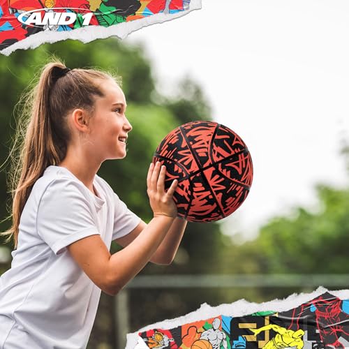 AND1 Fantom Graffiti Rubber Basketball - Streetball for Indoor and Outdoor Use, Deep Channel Construction and Durability