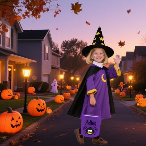 Sastridft Personalized Halloween Basket Custom Trick or Treating Bags with Name Customized Pumpkin Candy Bucket Gift for Boys Girls