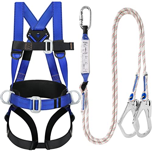 TT TRSMIMA Safety Harness Fall Protection Kit - Full Body Roofing harnesses with Shock Absorbing Lanyard Upgrade Paded