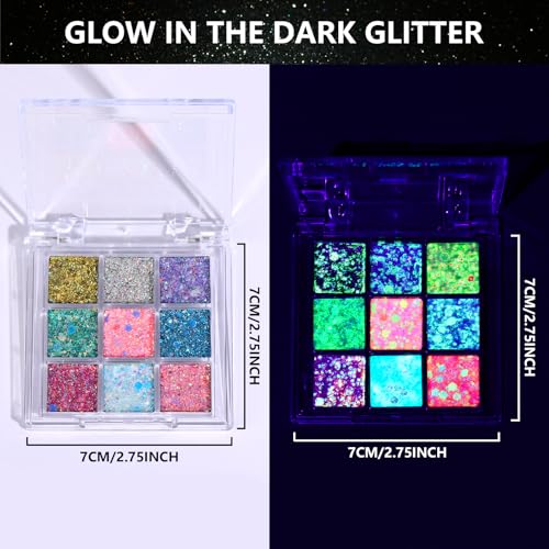 YGDZ Glow in The Dark Face Glitter, Hair Body Glitter Gel, Face Jewels Stick On for Women, Festival Carnival Outfits, Merm...