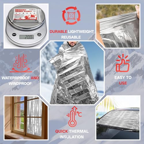 SecuCaptain Survival Emergency Thermal Blankets: Extra Large 84” x63” Space Mylar Blanket Kit for Outdoor Cold Winter Camp...