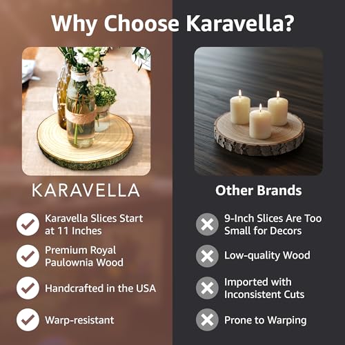 KARAVELLA Large Wood Slices for Centerpieces – Wood Centerpieces for Tables, Rustic Wedding Centerpiece, Natural Wood Slab...