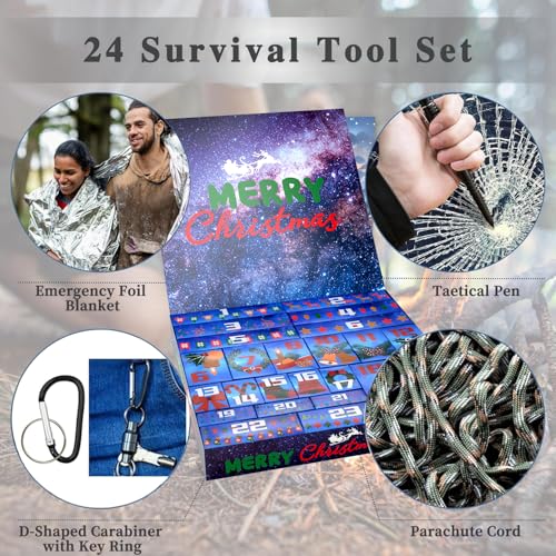 Survival Kit for Teen Men Dad Husband, 24 in 1 Emergency Survival Gear and Equipment, Tactical Tools for Outdoor Camping F...