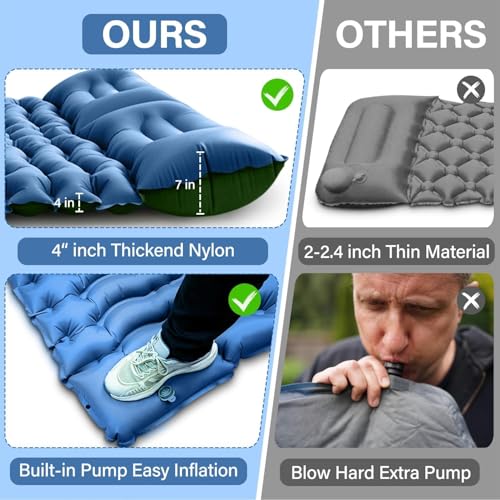 FUN PAC Camping Sleeping Pad, Ultralight Camping Mat with Pillow, Built-in Foot Pump Inflatable Sleeping Pads Compact for ...