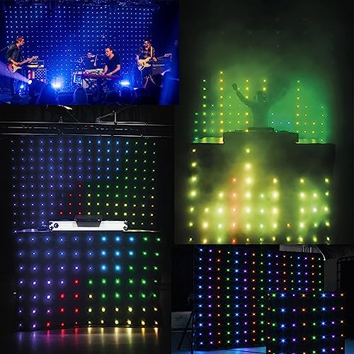 KHXED DJ Stage Light Pro 6.5x9.8ft LED Motion Drape Sound-Activated Rhythm Lights with Remote, 150+ Music Motion Effects f...