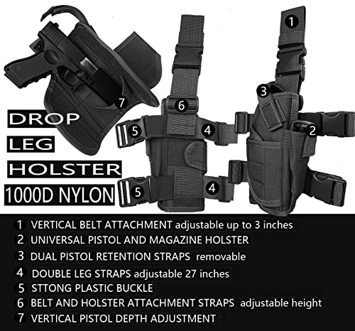 Molle Tactical Pistol Thigh Gun Holster, Drop Leg Holster, Right Hand Adjustable