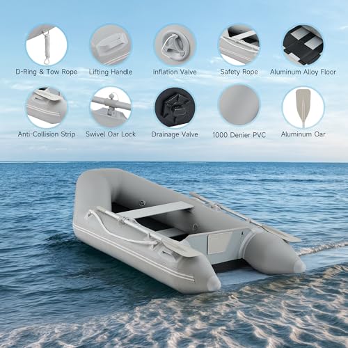 CO-Z 7.5ft Inflatable Dinghy Boat for 2 Adults, 660lb Capacity Heavy-Duty PVC Raft with Aluminum Floor & Oars, Motor Moun...