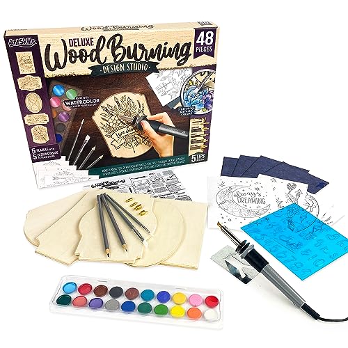 ArtSkills Wood Burning Kit for Beginners, Deluxe Pyrography Wood Engraving Art Set with Burner Pen, Stencils, Watercolor P...