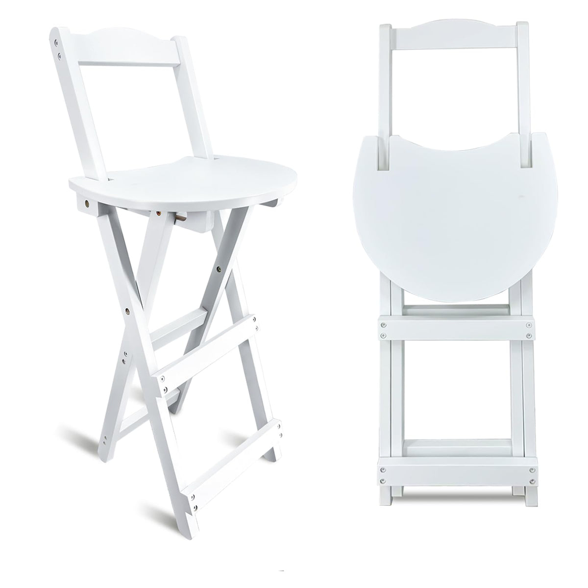 Yuxitia Folding Bar Stool - 24 inch Portable Wooden Counter Chair - Outdoor Shop Kitchen Restaurant Coffee Stool (White)