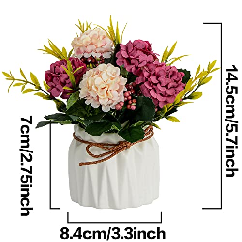 Artificial Flower Plants – Mini Fake Hydrangea Flowers in Pot for Home Decor Party Wedding Office Patio Table Desk Decorat...