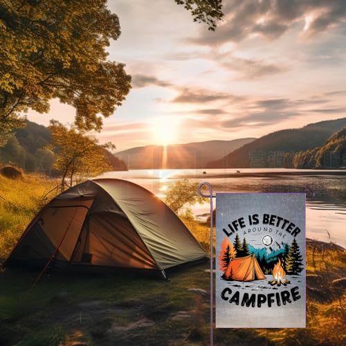 Camping Garden Flag 12x18 Inch Double Sided Life is Better Around The Campfire Camping Flags for Campsite RV Camper Yard O...
