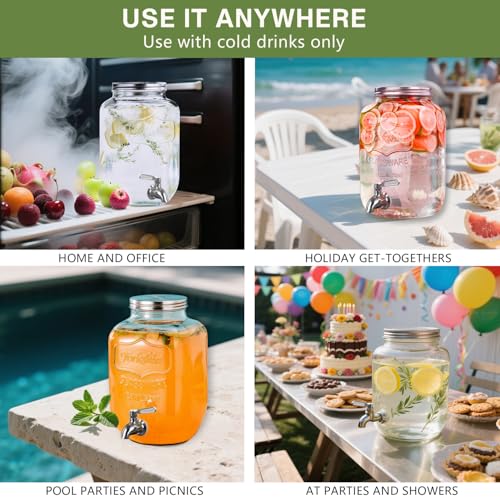 Glass Drink Dispenser 3.8L,Water Dispenser with Tap, Drink Dispenser for Party & Outdoor Use, Jug for Water, Juice,(BBQ, P...