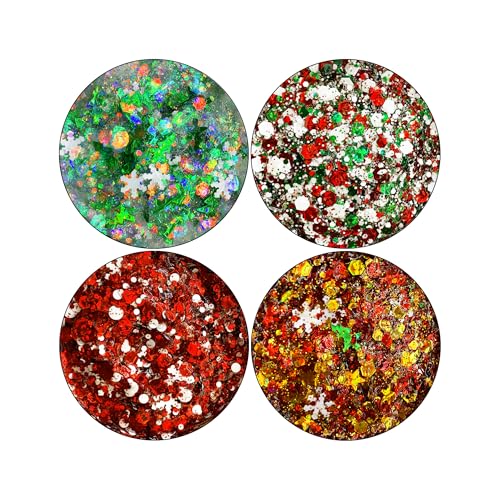 Christmas Body Glitter Gel SUPGIFT 4 Colors 8.5oz Holographic Chunky Mermaid Iridescent Laser Liquid Star Flower Leaf Sequ...